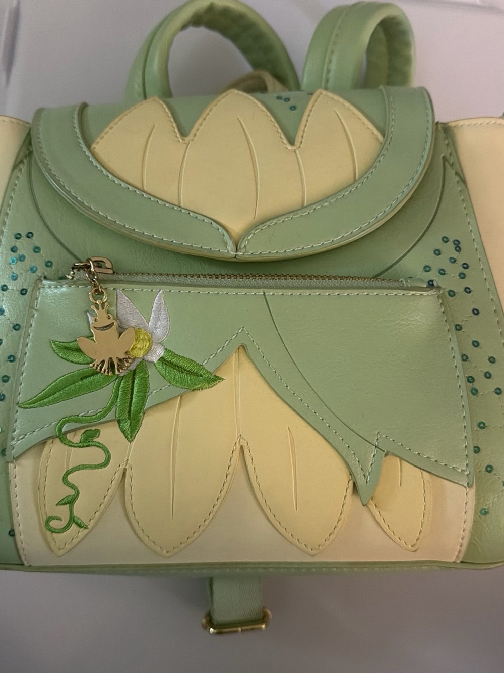 Green & Cream Floral Applique Women’s Backpack